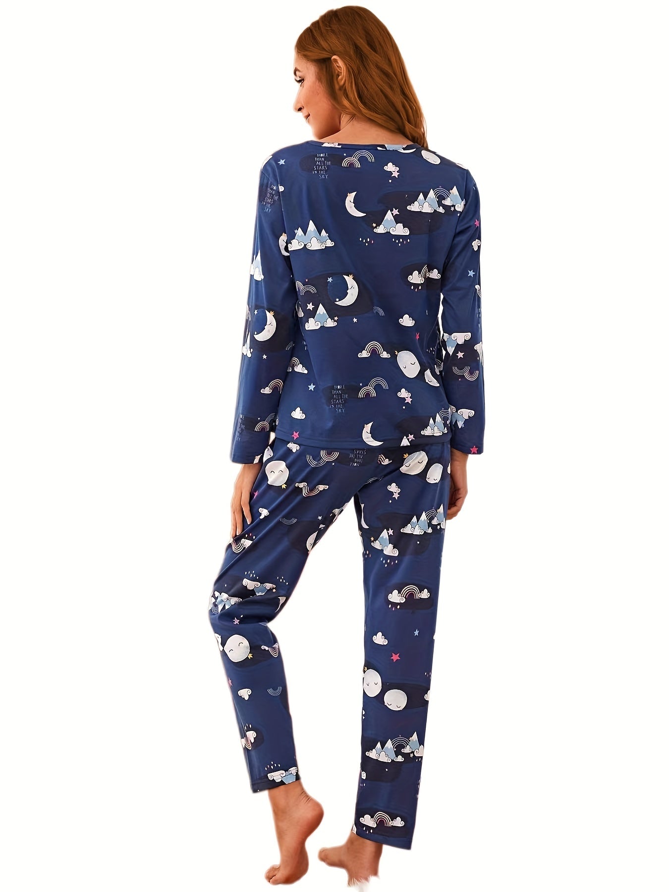 Cartoon Print Lounge Set Top & Pants Women's Loungewear