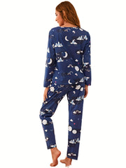 Cartoon Print Lounge Set Top & Pants Women's Loungewear