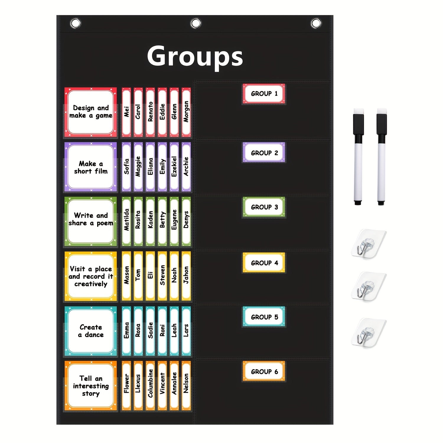 Small Group Management Pocket Chart for Classroom with 96 Cards