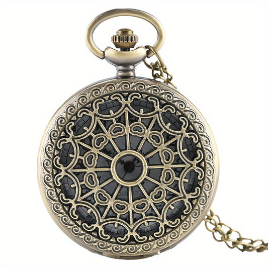 Vintage Bronze Spider Web Pocket Watch Student Retro Chain