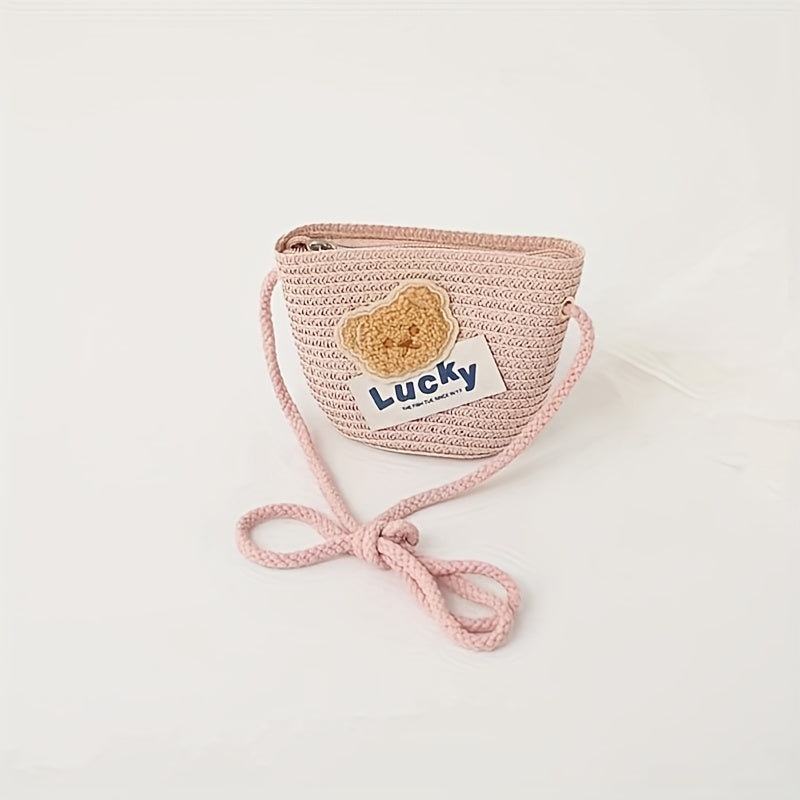 Girls Lucky Bear Shoulder Bag Woven Cion Pouch Canvas Crossbody Bag