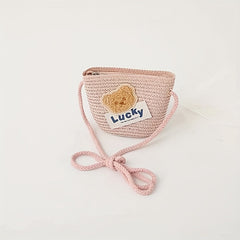 Girls Lucky Bear Shoulder Bag Woven Cion Pouch Canvas Crossbody Bag