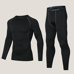 Men's Solid High Stretch Fitness Suit Long Sleeve T shirt & Yoga Legging Set