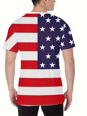 Flag Print T-shirt Men's Casual Street Style Tee Shirt For Summer