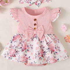 Newborn Baby Girls Floral Romper Ruffle Sleeve Bodysuit & Headband