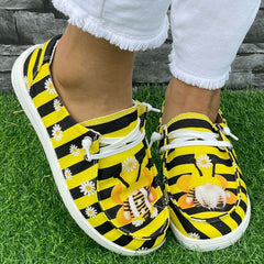 Yellow Striped Flat Shoes Women's Lightweight Casual Shoes