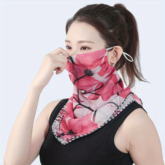 Floral Print Gauze Veil Neck Gaiter Sun Protection Face Cover