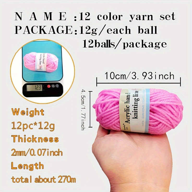 12pcs Multicolor Yarn Crochet Craft Yarn for Crocheting and Knitting