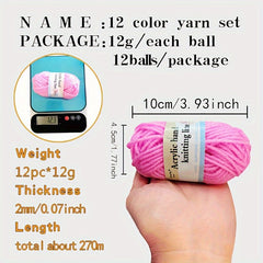 12pcs Multicolor Yarn Crochet Craft Yarn for Crocheting and Knitting