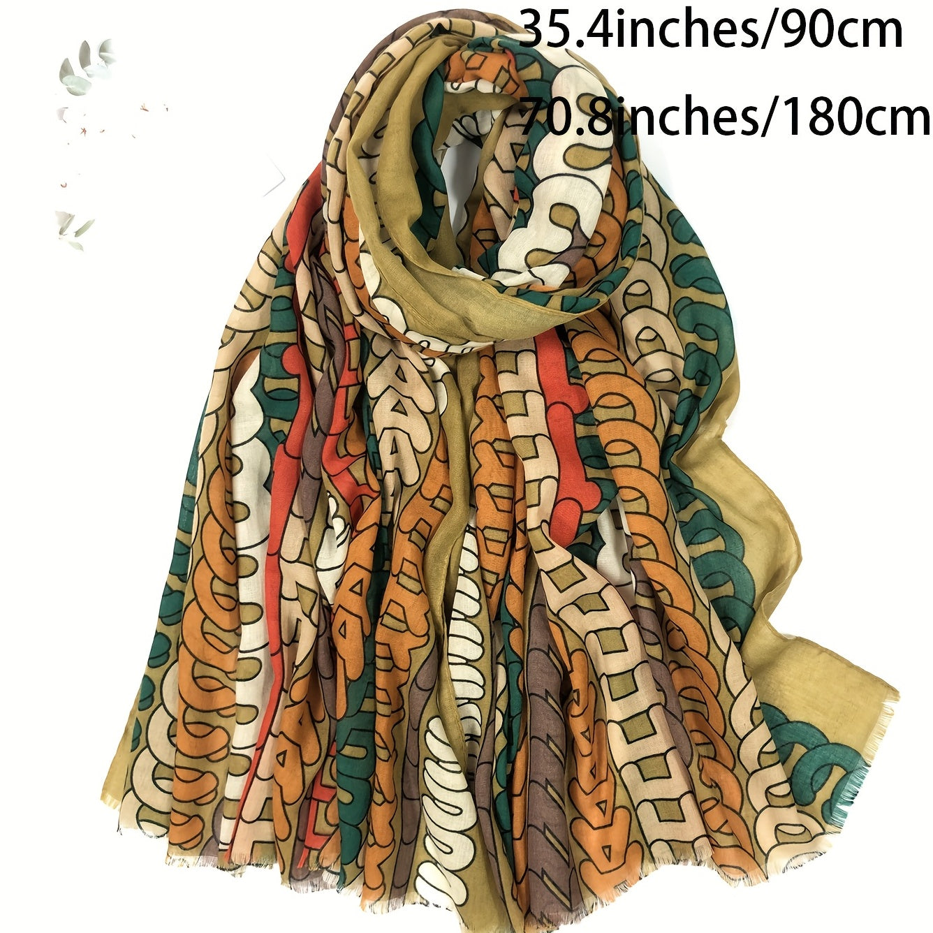 Striped Letter Print Scarf Vintage Frayed Edge Shawl Lightweight