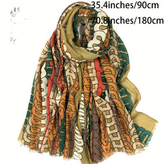 Striped Letter Print Scarf Vintage Frayed Edge Shawl Lightweight