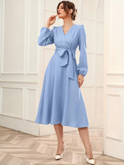Surplice Neck Lantern Sleeve Party Dress