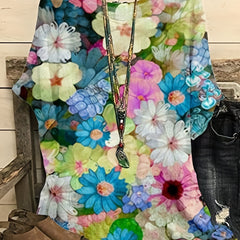 Floral Print Short Sleeve T-shirt Round Neck