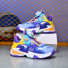 Boys' Basketball Shoes with Rotating Buckle Non-Slip Sneakers