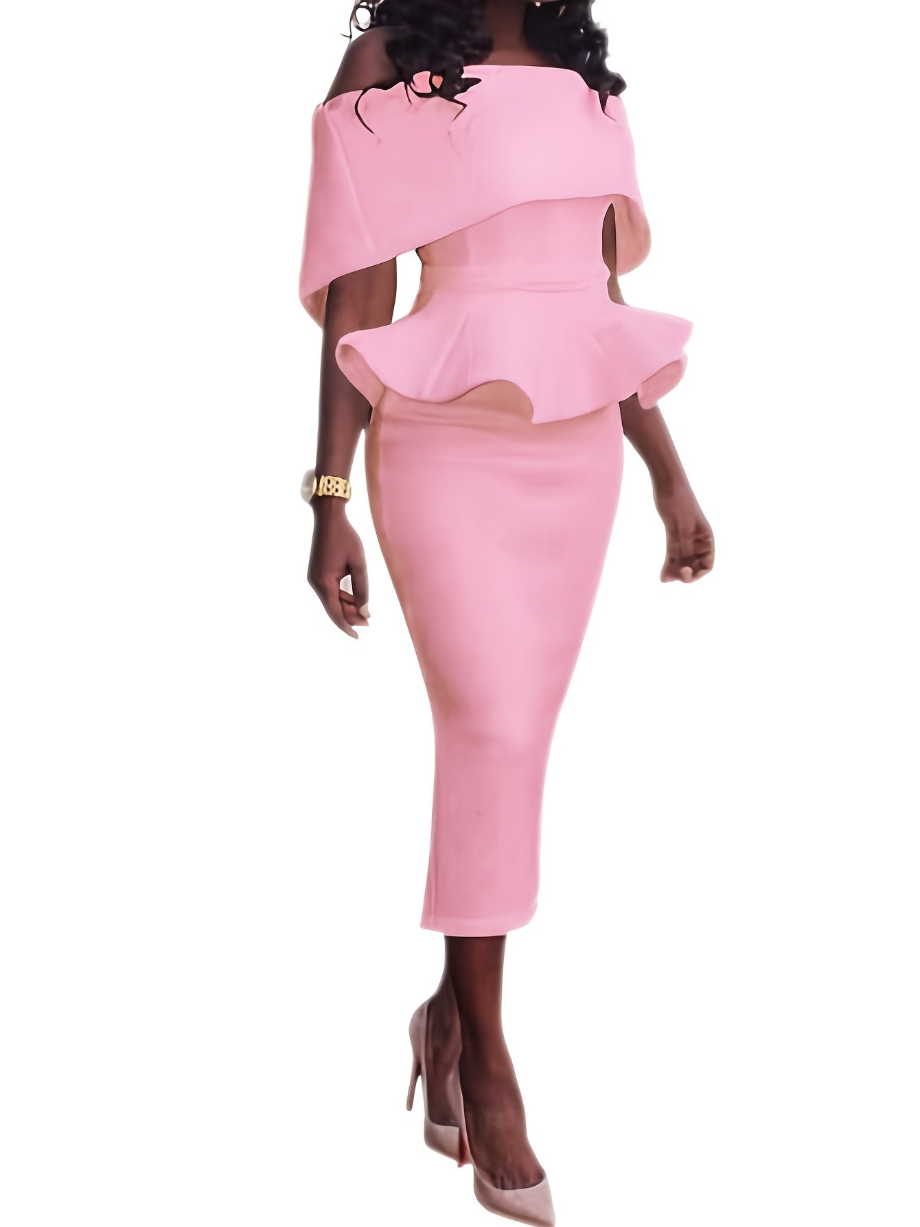 Off Shoulder Zip High Waist Pencil Dress