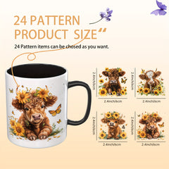 24pcs Sunflower Highland Cows UV DTF Wraps Stickers for Mugs, Glass & Ceramic