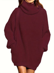 Women's Plus Solid Long Sleeve High Neck Tunic Knit Top