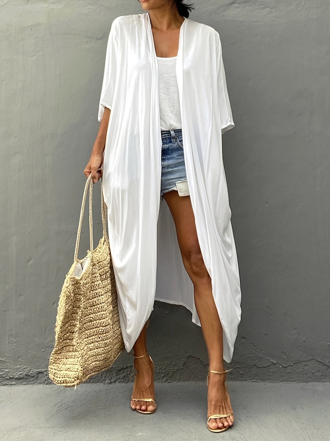 V Neck Long Sleeve Cover Up Shirt Loose Fit Casual Beachwear