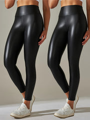 2Pcs High Waist PU Leather Yoga Pants for Women