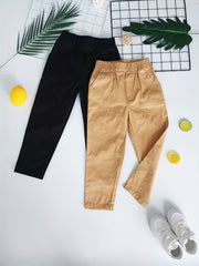 2pcs Boys Solid Loose Cargo Pants Elastic Waist Jogger Pants With Pocket