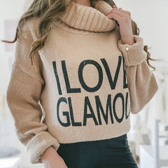 Casual Sweater Women's Plus Slogan Print Long Sleeve