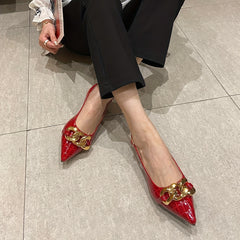 Women's Chain Decor Flat Shoes Point Toe Slingback Shoes