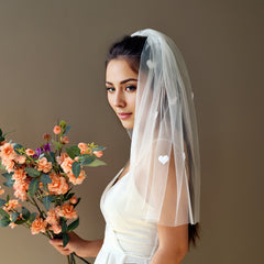 Short Bridal Veil with Heart Embellishments Sheer Nylon Wedding Veil