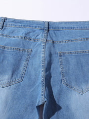 Embroidered Ripped Jeans Men's Slim Fit Distressed Denim Pants