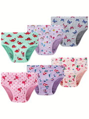 6pcs Girls Triangle Panties Cartoon Fruits Animals Print Elastic Waist Underwear