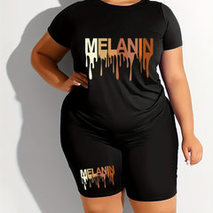 Women's Plus Gradient Letter Print Tee & Shorts 2pcs Set