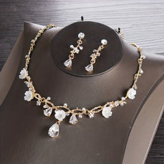 Zircon Crown Necklace Earrings Set Bridal Wedding Party Favor Decorations