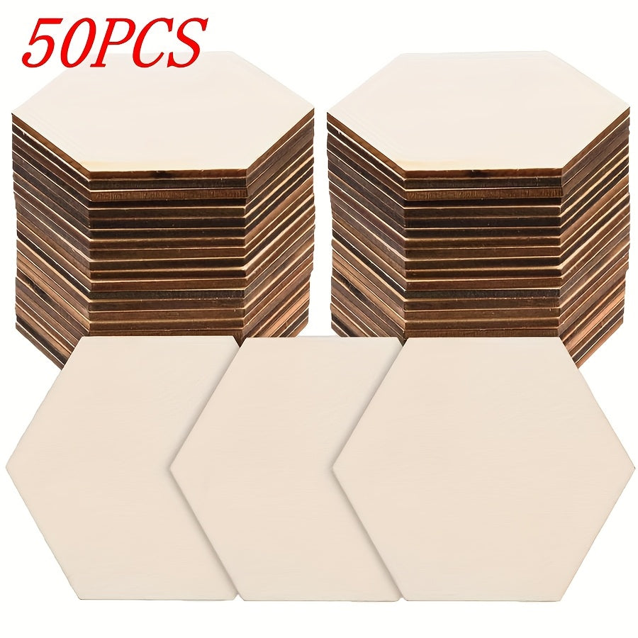 50pcs Wooden DIY Honeycomb Polygons for Home Decoration and Painting