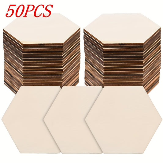 50pcs Wooden DIY Honeycomb Polygons for Home Decoration and Painting