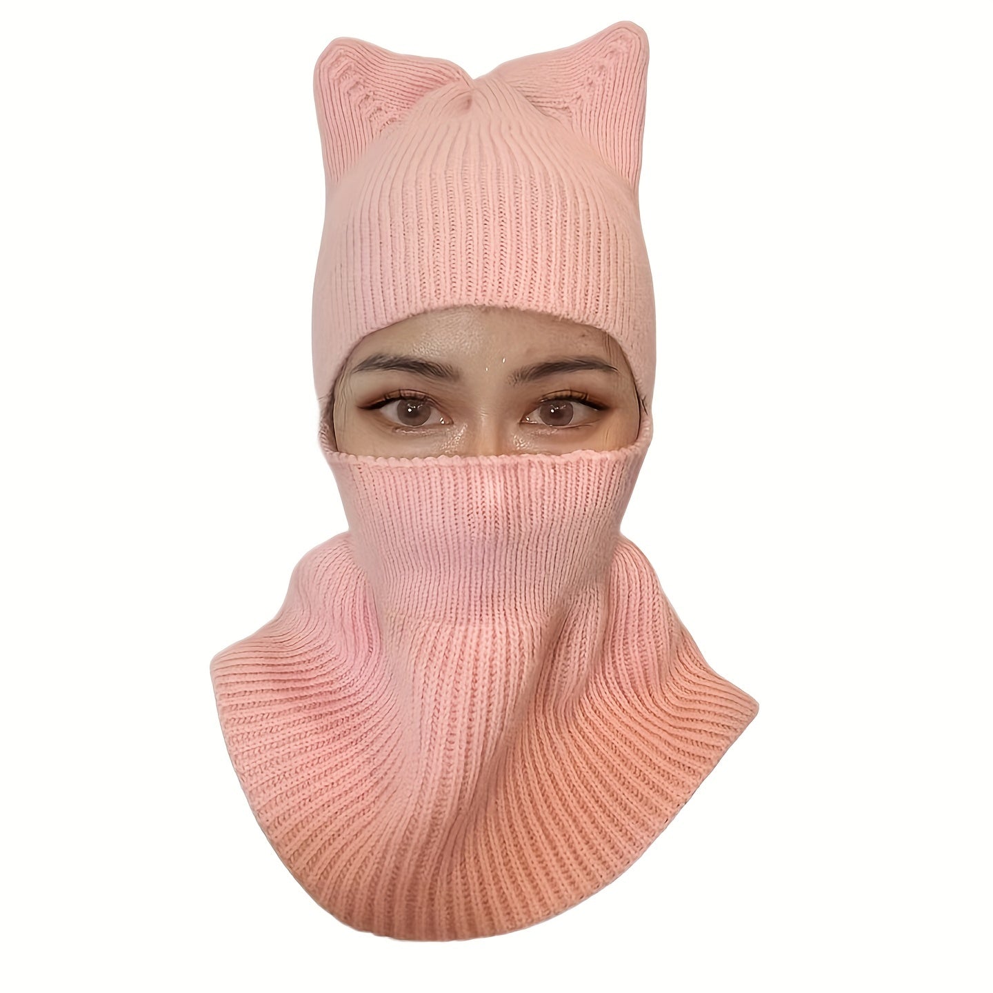 Cat Ears Knitted Hoodie Hat Balaclava Unisex Cartoon Ski Mask