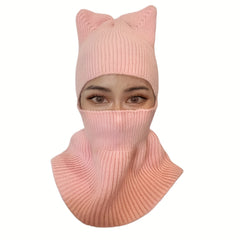 Cat Ears Knitted Hoodie Hat Balaclava Unisex Cartoon Ski Mask