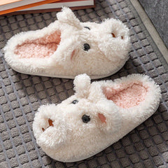 Funny Cartoon Dog Decor Slippers Plush Lined Slip On Fuzzy Shoes
