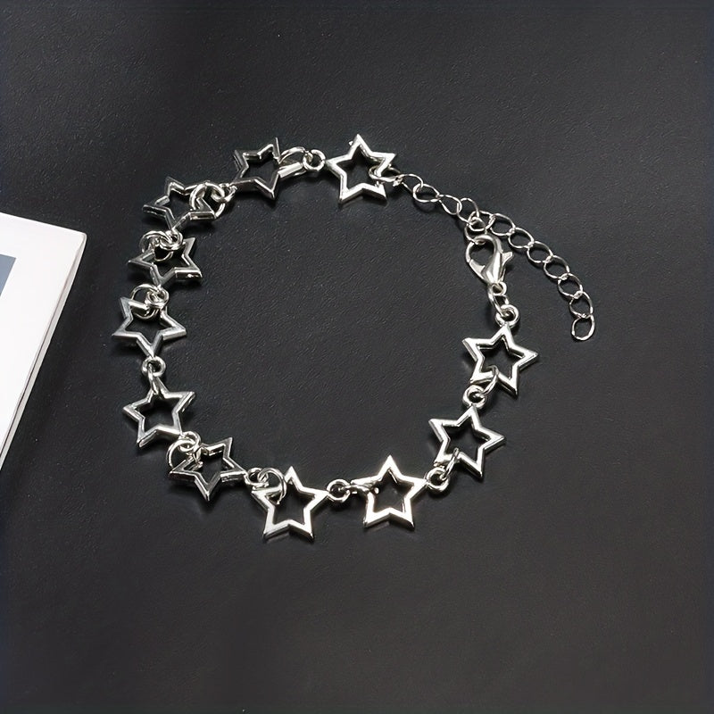 Hollow Star Chain Bracelet Silver Jewelry Gift For Girls