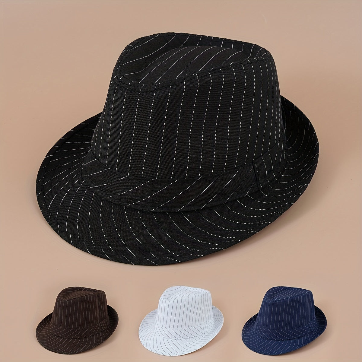 Solid Striped Jazz Fedora Cap Lightweight Summer Sun Hat