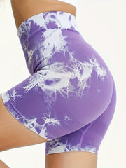 Tie Dye Butt Lifting Sports Shorts High Waist Yoga Running Women's Activewear
