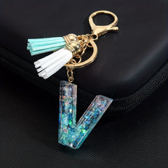 Resin Initial Letter Keychain w/ Tassel Small Bag Accessories Keyring Pendant