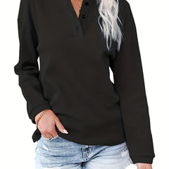 Casual Sweater Women's Plus Solid Ribbed Button Up Long Sleeve V Neck