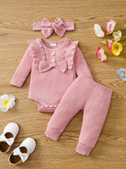 3pcs Baby Girls Bowknot Onesie & Pants & Headband Set