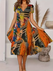 Bohemian Short Sleeve V Neck Dress