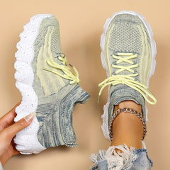 Women's Breathable Knit Platform Sneakers Casual Lace Up Shoes