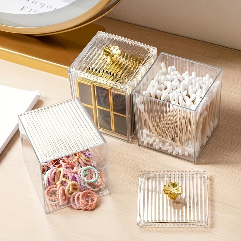 Acrylic Cotton Swabs Jar Holder - Clear Vanity Makeup Organizer