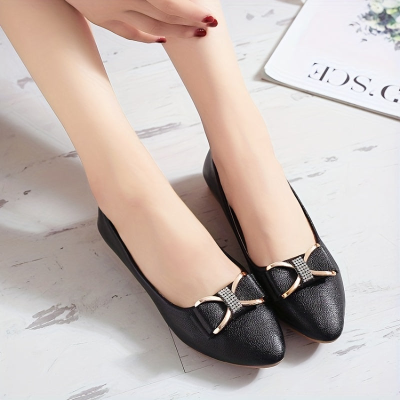Women's Pointed Toe Flat Shoes with Bowknot Rhinestone