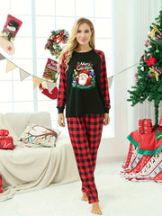 Christmas Print Lounge Set Long Sleeve Crew Neck Top & Plaid Pants