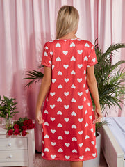 Love Print NightDress Short Sleeve Pajama Dress Women's Sleepwear