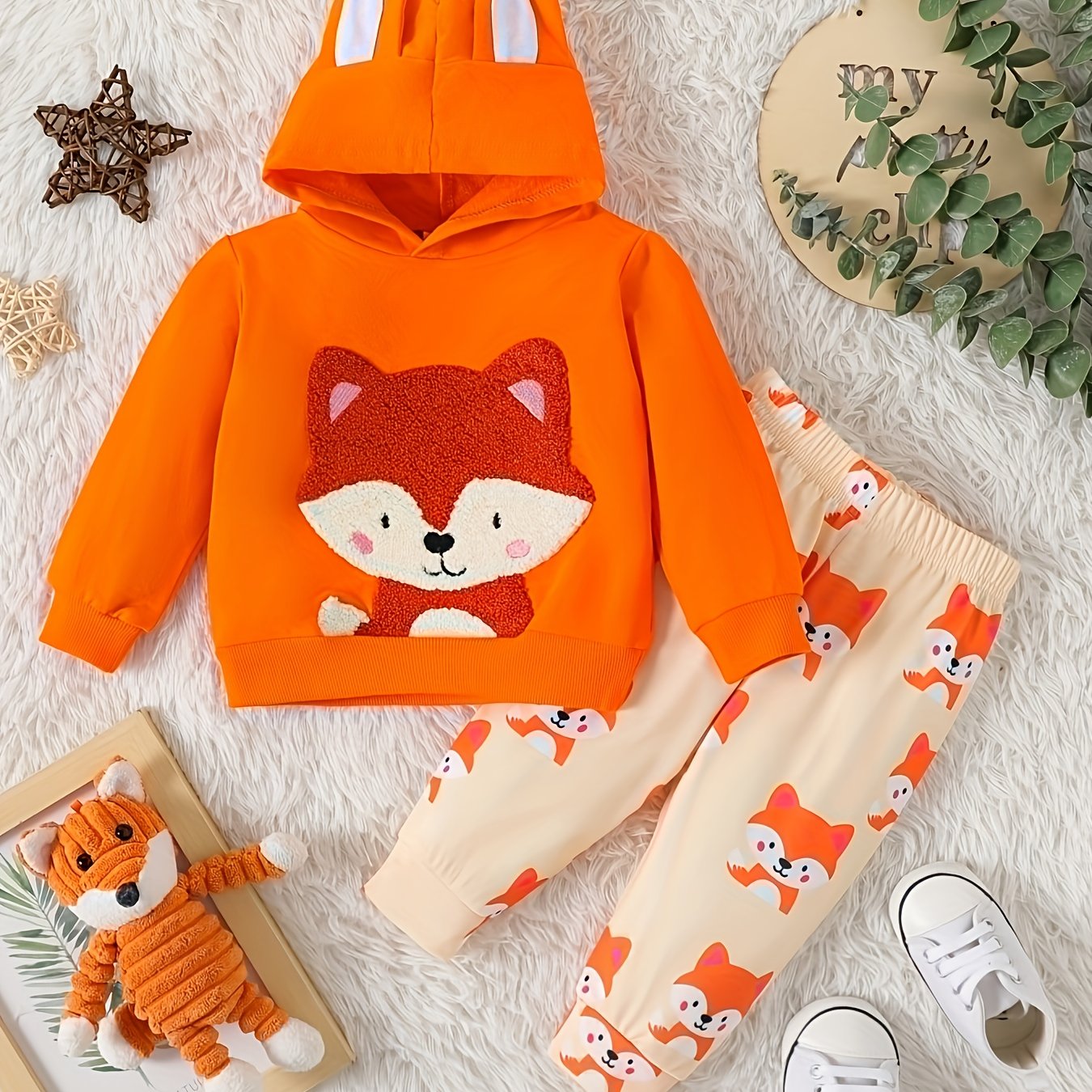 Baby Boys Fox Cartoon Hoodie & Pants Set