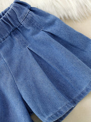 Girls Loose Fit Denim Shorts Casual Waistband Pants For Kids